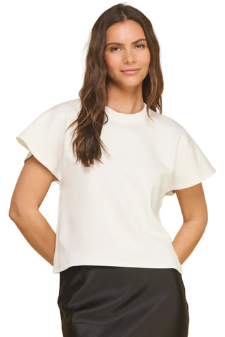 Flared S/S Scuba Top - White