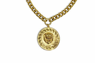 Embossed Lion of Courage Curb Statement Chain Necklace 18"