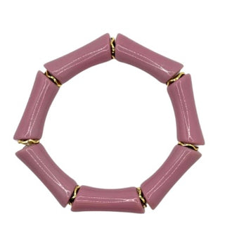 Dusty Rose Acrylic Bamboo Bangle Bracelet with Gold Accents