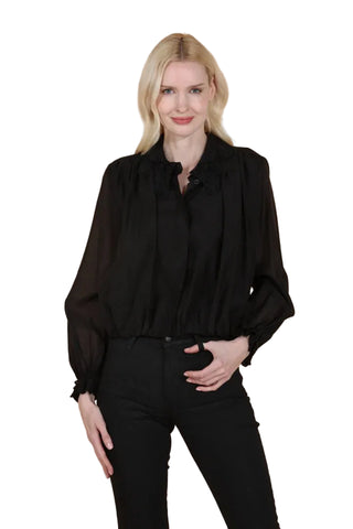 Silk Tencel Blouse with Lace Collar