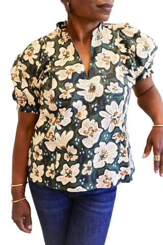 V-neck Ruffled Top - Multi Floral