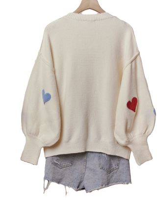 Heart Shaped Patterns Front Round Neck Sweater