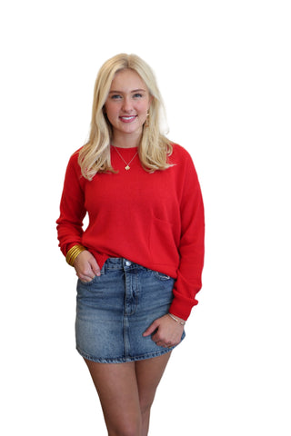 Pepper Split Hem Sweater- Red