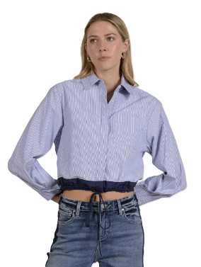 Tie Waist Blouse- Blue Stripe