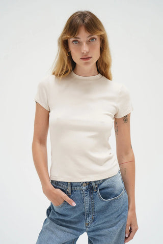 Fitted Ribbed Crew Tee-White