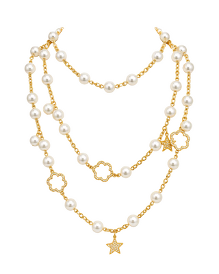 Gold Neck W/ Pearls Pave Flowers & Stars