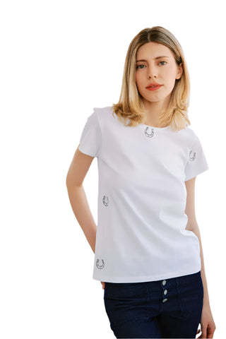 Embroidered Horseshoe Cotton T-Shirt- White