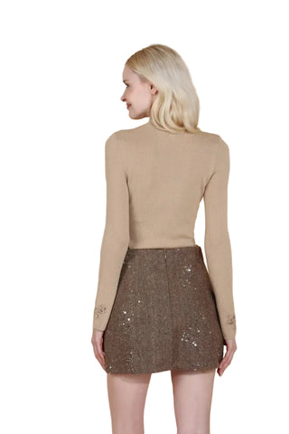 Sequin and Bead Detailed Skort - Brown