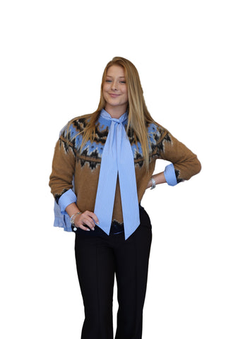 Pullover Sweater- Dark Camel & Blue