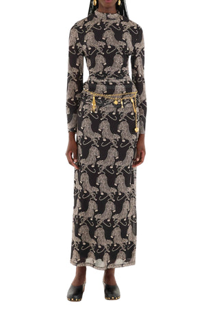 Striped Tigers Tulle Midi Skirt- Black