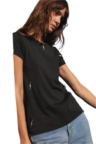 Embroidered Bolt Cotton T-Shirt- Black