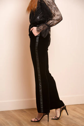 Silk Velvet Tuxeduo Pants -Black