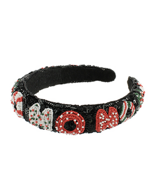 MA Christmas Beaded Headband - Black