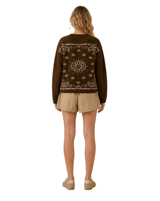 Sa10162t - Western Bandana Jacquard Crewneck Sweater