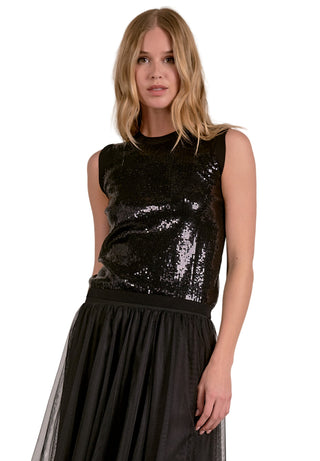 Shimmer Sleeveless Blouse- Black
