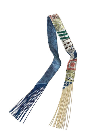 Printed Fringed Detail Scarf - Blue
