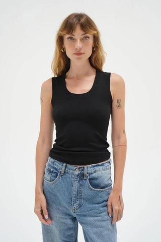 Deep U Ribbed Tank - Black - XS