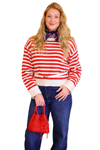 Knit Sweater Nylon Wool Acrylic Striped Pullover