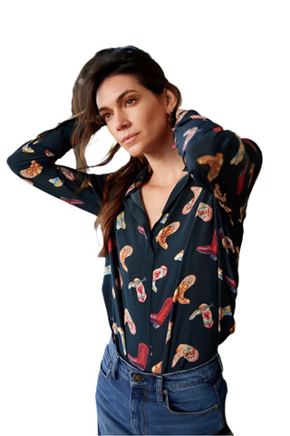 Daria French Cuff Silk Blouse- Boots