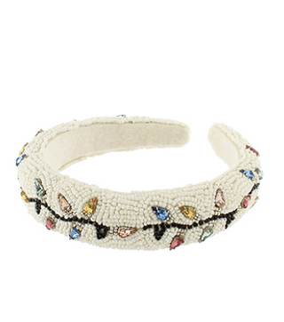 MA Christmas Light Beaded Headband - White