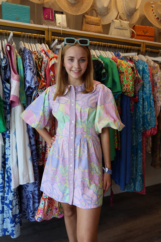 Pastel Floral Shirt Dress- Lavender