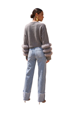 Tiers of Treaty Fur Sweater - Gray