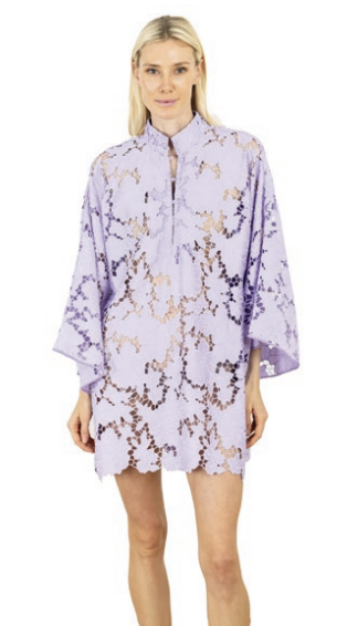 Violet Floral Flat Lace Mini Caftan