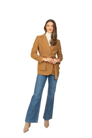 Belted Short Coat with Patch Pockets- Camel