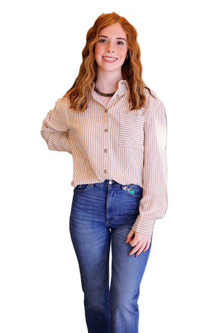 Woven Cotton Collar Neck Button Front Long Sleeve