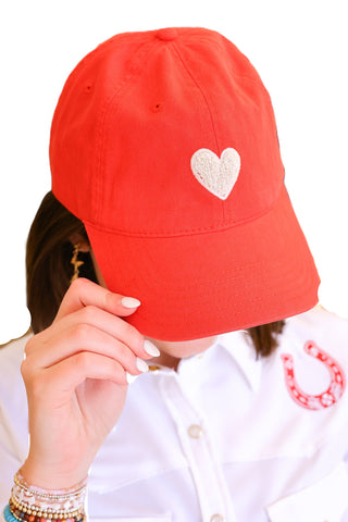 KR Imperfect Chenille Heart Hat- Cherri Red/White Heart