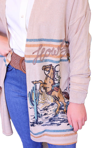 Howdy Desert Print Knit Casual Style Cardigan
