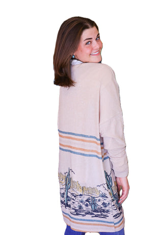 Howdy Desert Print Knit Casual Style Cardigan