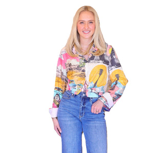 Baha Ranch Pop Western Wanted Collage Button Up Shirt