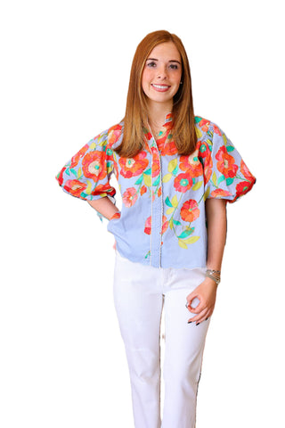 Edie Top- Poppy Patch Blueberry