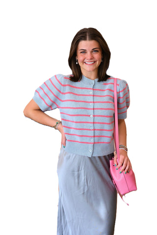 Sage Grey + Pink Stripe Sweater