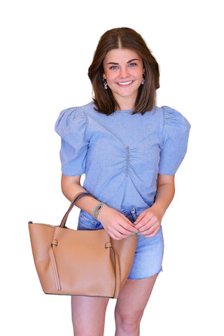 Cecily Baby Doll Top- Chambray