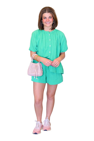 Gauze Short Sleeve Top- Kelly Green