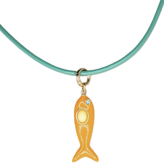 Leather Fish Necklace - Turquoise/Orange