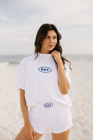Short Sleeve Towel Terry Sweatshirt- Pearl
