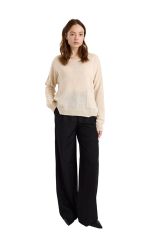 Pepper Split Hem Cashmere Crew- Cygnet