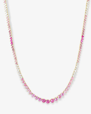 Not Your Basic Graduated Ombre Tennis Necklace 18"- Silver, Pink