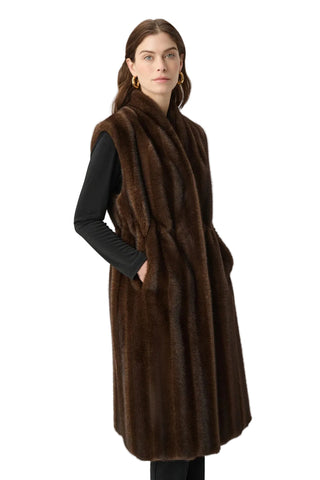 Straight Fit Faux Fur Vest - Brown