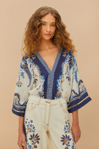 Ana Tapestry Kimono Bodysuit- Off White
