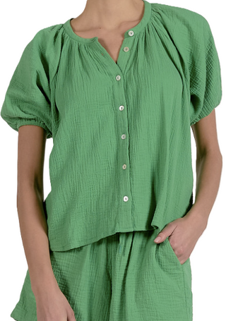 Gauze Short Sleeve Top- Kelly Green