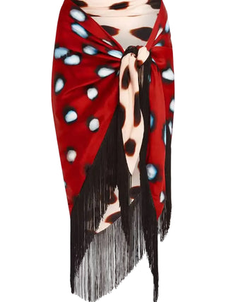 Polka Dot Fringe Wrap Midi Skirt - Red