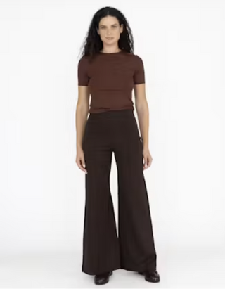 Ponte Knit Standard Wide Leg Pant - Chocolate