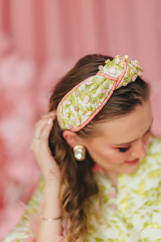 Jacquard Headband -Chartreuse and Blush