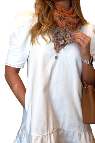 Denim Ruffle Dress- Ivory