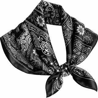 Paisley Print Satin Finish Square Scarf - Black