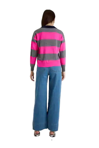Ruby Rugby Polo- Mid Grey/Navy, Diva Pink